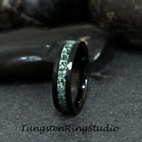 Moss Agate Hammered Black Tungsten Ring 4mm 6mm 8mm