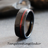 Red Fishing Line Hammered Tungsten Ring 8mm