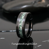 Moss Agate White Gold Accent Tungsten Ring