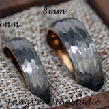 Hammered Silver Gray Tungsten Ring Set