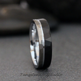 Black and Silver Gray Hammered Tungsten Carbide Ring 6 m 8 mm