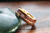 Purple Galactic Opal and Koa Wood Rose Gold Tungsten Carbide Ring 6 m 8 mm