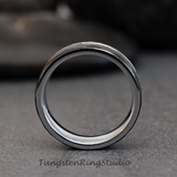 Black and Silver Gray Hammered Tungsten Carbide Ring 6 m 8 mm