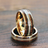 White Opal Koa Wood Rose Gold Tungsten Ring Set