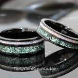 Moss Agate and Fire Opal Black Tungsten Ring 6mm 8mm