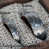 Hammered Silver Gray Tungsten Ring Set