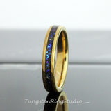 Meteorite Nebula Hammered Yellow Gold Tungsten Ring 4 mm