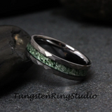 Moss Agate Hammered Tungsten ring 4mm 6mm 8mm