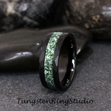 Moss Agate Hammered Black Tungsten Ring 4mm 6mm 8mm