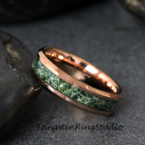 Moss Agate Rose Gold Beveled Tungsten Ring 4mm 6mm 8mm