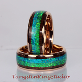 Opal Koa Wood Rose Gold Tungsten carbide Ring