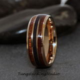 Nebula Blue Sandstone Koa Wood Rose Gold Tungsten Ring