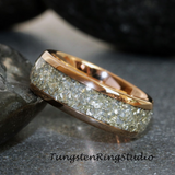 German Silver Glass Rose Gold Tungsten Ring Set