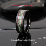 Moss Agate Rose Gold Accent Tungsten Ring