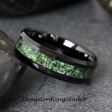 Moss Agate Black Beveled Tungsten Ring 4mm 6mm 8mm