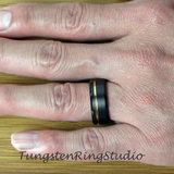 Yellow Accent Black Beveled Brushed Tungsten Carbide Ring