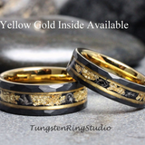 Gold Leaf Meteorite Hammered Tungsten Ring