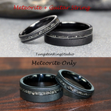 Meteorite with Guitar String Sandblasted Black Tungsten Ring 8 mm