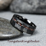 Meteorite Dinosaur Bone Hammered Offset Tungsten Ring