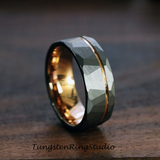 Hammered Silver Gray Tungsten Carbide Ring