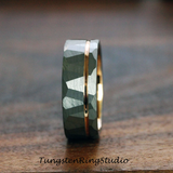 Hammered Silver Gray Tungsten Carbide Ring