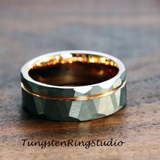 Hammered Silver Gray Tungsten Carbide Ring