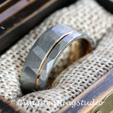 Hammered Silver Gray Tungsten Carbide Ring