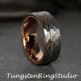 Rose Gold Accent Hammered Tungsten Carbide Ring