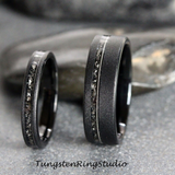 Meteorite with Guitar String Sandblasted Black Tungsten Ring 8 mm