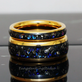 Meteorite Nebula Yellow Gold Tungsten Ring Set