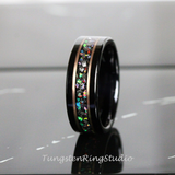 Meteorite Crushed Galaxy Opal Rose Gold Strip Tungsten Ring