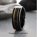 Meteorite Red Dinosaur Bone Yellow Gold Strip Tungsten Ring