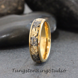 Meteorite Gold Leaf Tungsten Ring Set