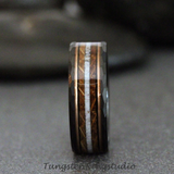 Deer Antler Whiskey Barrel Hammered Tungsten Ring