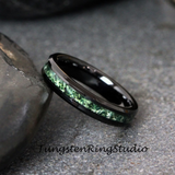 Moss Agate Black Beveled Tungsten Ring 4mm 6mm 8mm