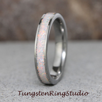 Crushed Fire white Opal Inlaid Tungsten Carbide Ring 4 mm