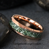 Moss Agate Rose Gold Beveled Tungsten Ring 4mm 6mm 8mm