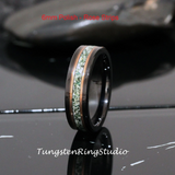 Moss Agate Rose Gold Accent Black Hammered Tungsten Ring 6mm 8 mm