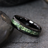 Moss Agate Black Beveled Tungsten Ring 4mm 6mm 8mm