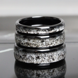 Black Rutilated Quartz Inlaid Black Tungsten Ring 4mm 6mm 8mm