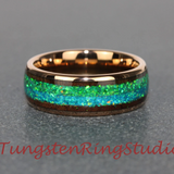 Opal Koa Wood Rose Gold Tungsten carbide Ring