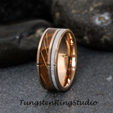 Deer Antler Whiskey Barrel Rose Gold Tungsten Ring