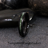 Moss Agate Hammered Black Tungsten Carbide Ring 4 mm