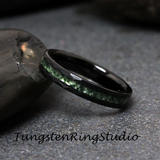 Moss Agate Hammered Black Tungsten Ring 4mm 6mm 8mm