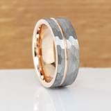 Rose Gold Accent Hammered Tungsten Carbide Ring