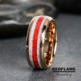 Red Opal Deer Antler Tungsten Ring- Custom Order