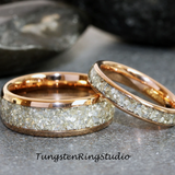 German Silver Glass Rose Gold Tungsten Ring Set