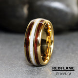 Dark Curly Koa Wood Crushed Mother of Pearl Tungsten Ring- Custom Order