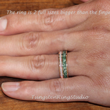 Moss Agate White Opal Rose Gold Tungsten Ring Set