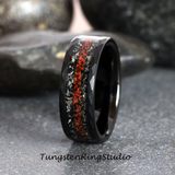 Meteorite Dinosaur Bone Hammered Tungsten Ring